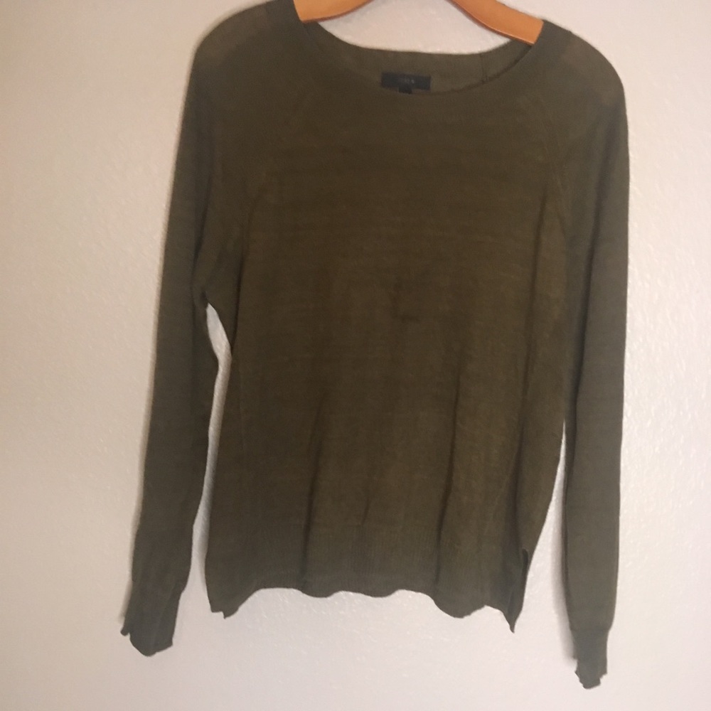J Crew Olive Green 100% Linen Sweater Size Medium
